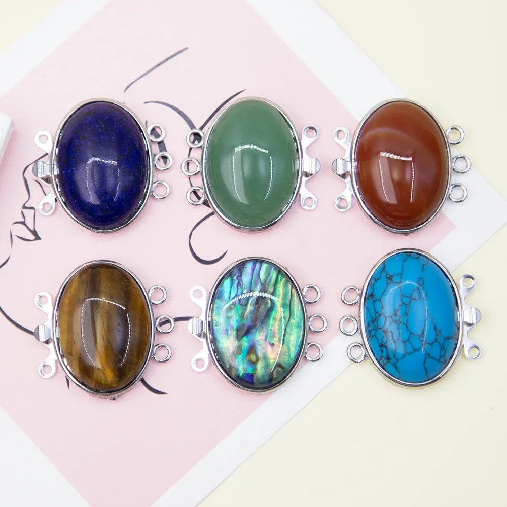 27*28mm Natural Semi-precious Stone Connectors Clasps Oval Shape Three-breasted 10 Colors For Choice DIY Jewelry Accessories
27*28mm Natural Semi-precious Stone Connectors Clasps Oval Shape Three-breasted 10 Colors For Choice DIY Jewelry Accessories