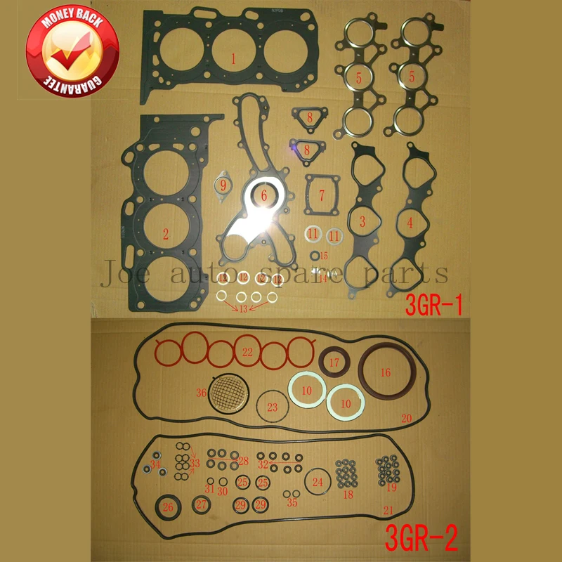 3GR 3GRFE Engine Full gasket set kit for Toyota Crown/Reiz 2.5L 3.0L Lexus IS/GS 3.0L 04111-0P100 04111-31560 50284500
3GR 3GRFE Engine Full gasket set kit for Toyota Crown/Reiz 2.5L 3.0L Lexus IS/GS 3.0L 04111-0P100 04111-31560 50284500