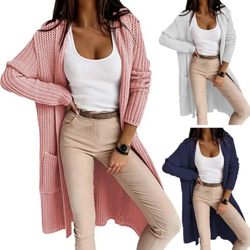 Long Sleeve Pockets Single-breasted Knit Cardigan Women Autumn Casual Solid Color Mid-Length Sweater Outerwear Streetwear
Long Sleeve Pockets Single-breasted Knit Cardigan Women Autumn Casual Solid Color Mid-Length Sweater Outerwear Streetwear