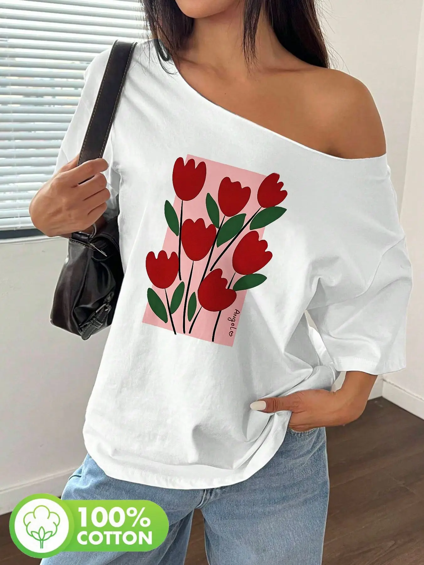 Plus Size Angola Red Tulips Hand Drawn Floral Art 100% Cotton Shoulder Loose Print T-Shirt Oversized Y2K Style Graphic Tees W
Plus Size Angola Red Tulips Hand Drawn Floral Art 100% Cotton Shoulder Loose Print T-Shirt Oversized Y2K Style Graphic Tees W