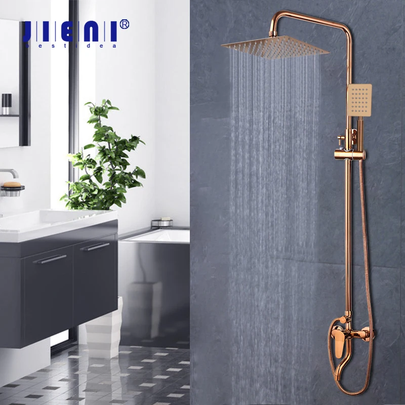 JIENI Luxury Rose Golden Shower Faucet Set Solid Brass Handle Bathroom Bathtub Mixer Rainfall Hand Shower & Spray Shower Facuet
JIENI Luxury Rose Golden Shower Faucet Set Solid Brass Handle Bathroom Bathtub Mixer Rainfall Hand Shower & Spray Shower Facuet