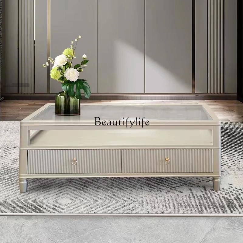 Modern light luxury solid wood coffee table American champagne glass storage table
Modern light luxury solid wood coffee table American champagne glass storage table