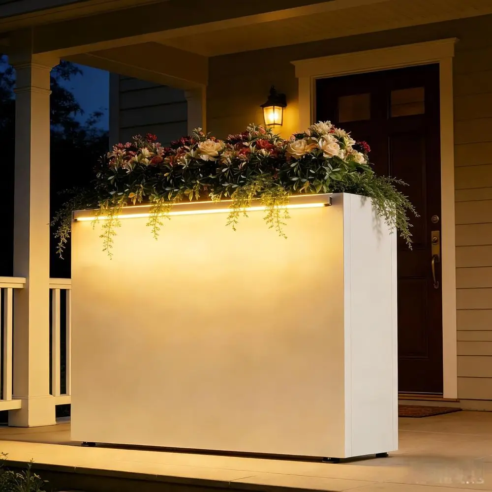 Металлический ящик-кашпо с LED-подсветкой, оцинкованный, прямоугольный, прочный, для использования в помещении и на улице, подходит для веранды, патио, балкона.
Металлический ящик-кашпо с LED-подсветкой, оцинкованный, прямоугольный, прочный, для использования в помещении и на улице, подходит для веранды, патио, балкона.