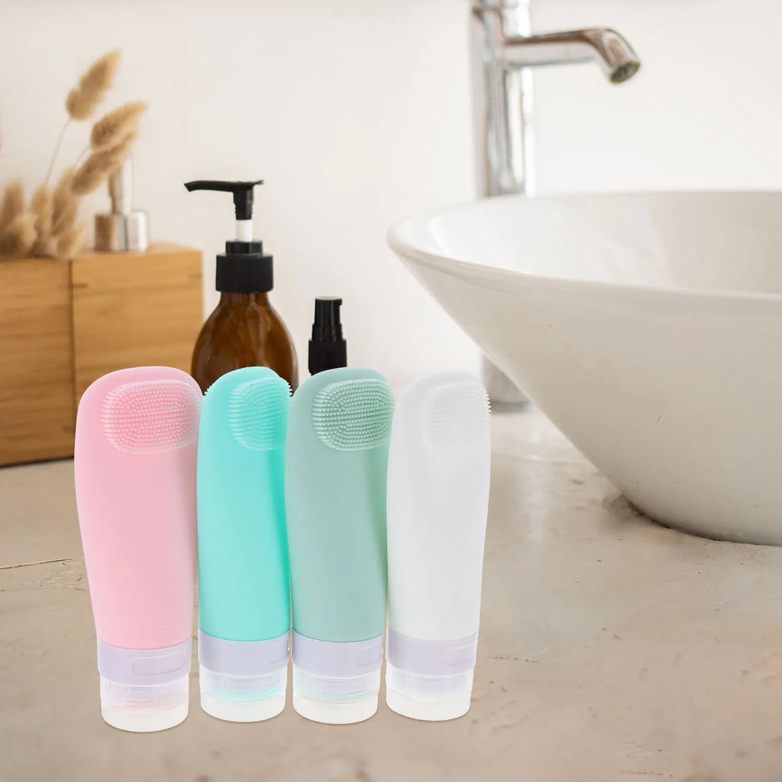 4 Pcs Bottle Set Travel Containers Size Lotion Dispenser Bottles Empty Refillable Silica Gel Space-saving with Brush
4 Pcs Bottle Set Travel Containers Size Lotion Dispenser Bottles Empty Refillable Silica Gel Space-saving with Brush