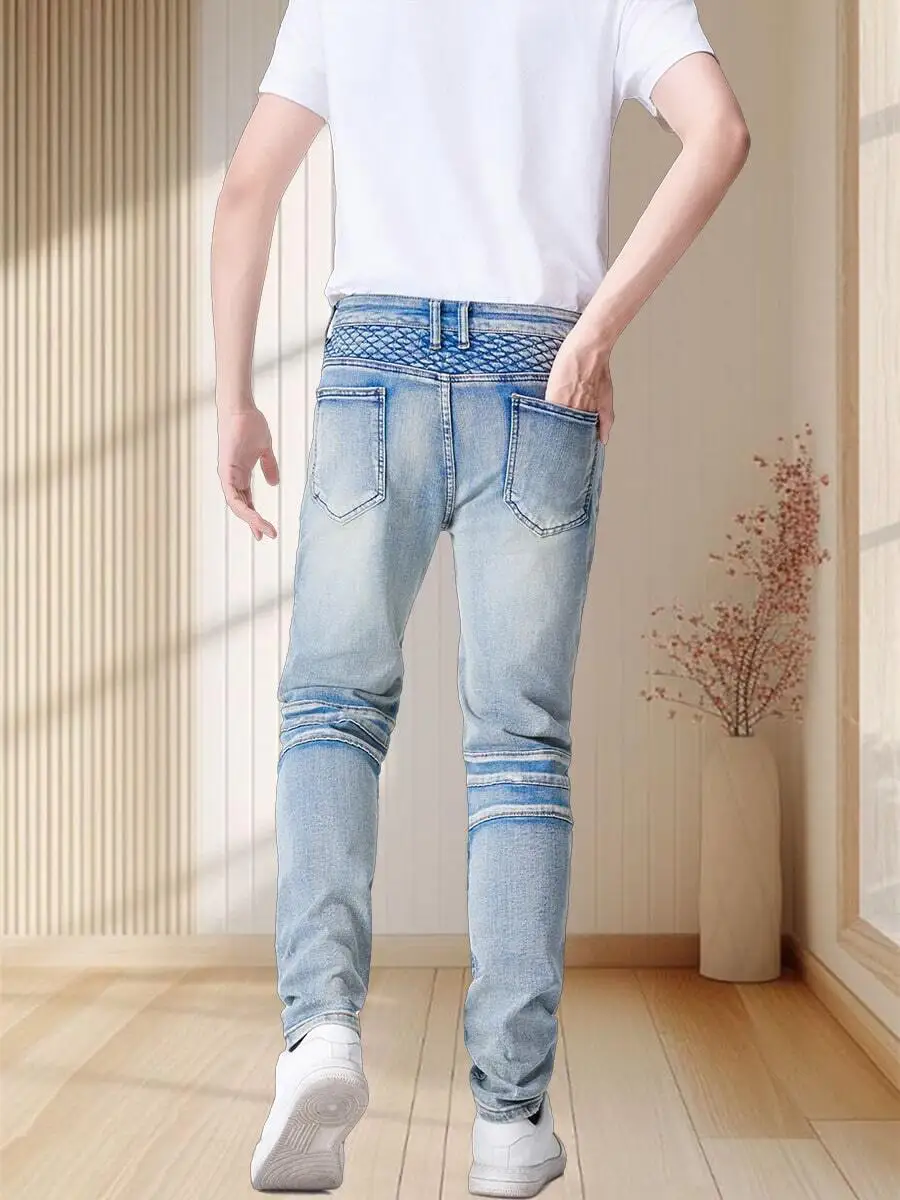 Mens Blue Washed Denim Jeans High Street Style Slim Fit Casual Pants
Mens Blue Washed Denim Jeans High Street Style Slim Fit Casual Pants