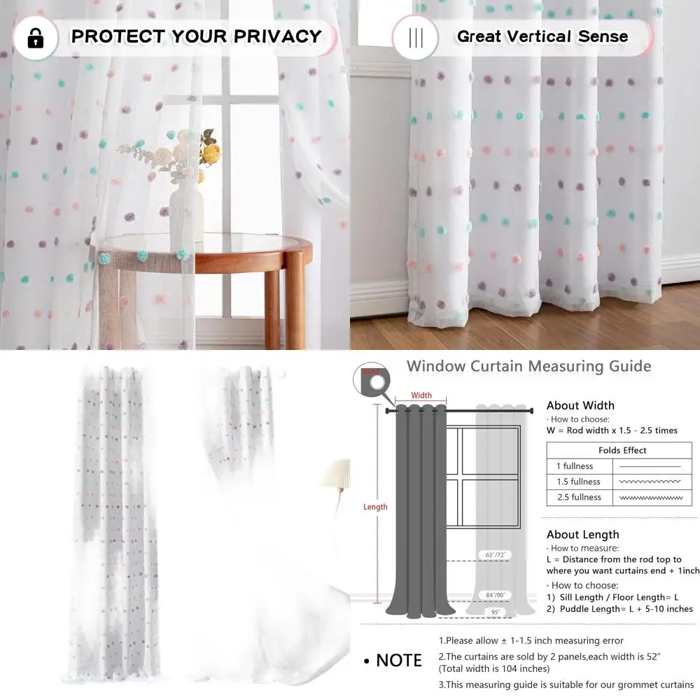 Двухслойные полупрозрачные шторы с радужными помпонами для детской спальни, 84 дюйма в длину, светопропускающие, с люверсами, белые, 52 x 84, комплект из 2 штук
Двухслойные полупрозрачные шторы с радужными помпонами для детской спальни, 84 дюйма в длину, светопропускающие, с люверсами, белые, 52 x 84, комплект из 2 штук