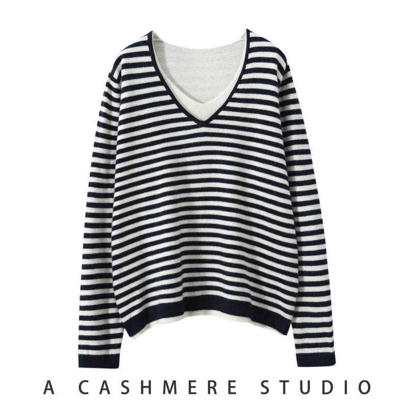 Women V-neck Pullover Fake Two-piece Set Sweater Autumn Winter Basic Bottom Clothing Warm Tops Cashmere Knitwear 100% Cashmere
Women V-neck Pullover Fake Two-piece Set Sweater Autumn Winter Basic Bottom Clothing Warm Tops Cashmere Knitwear 100% Cashmere