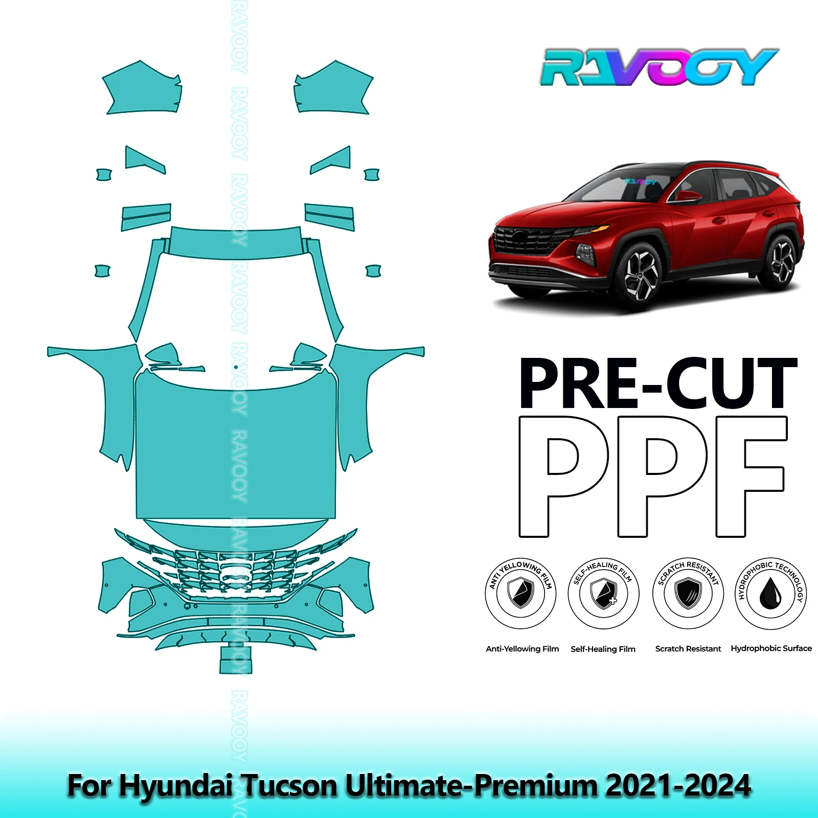 For Hyundai Tucson Ultimate-Premium 2021-2024 Front Kit 8.5Mil Precut Paint Protection Film PPF Clear Bra
For Hyundai Tucson Ultimate-Premium 2021-2024 Front Kit 8.5Mil Precut Paint Protection Film PPF Clear Bra