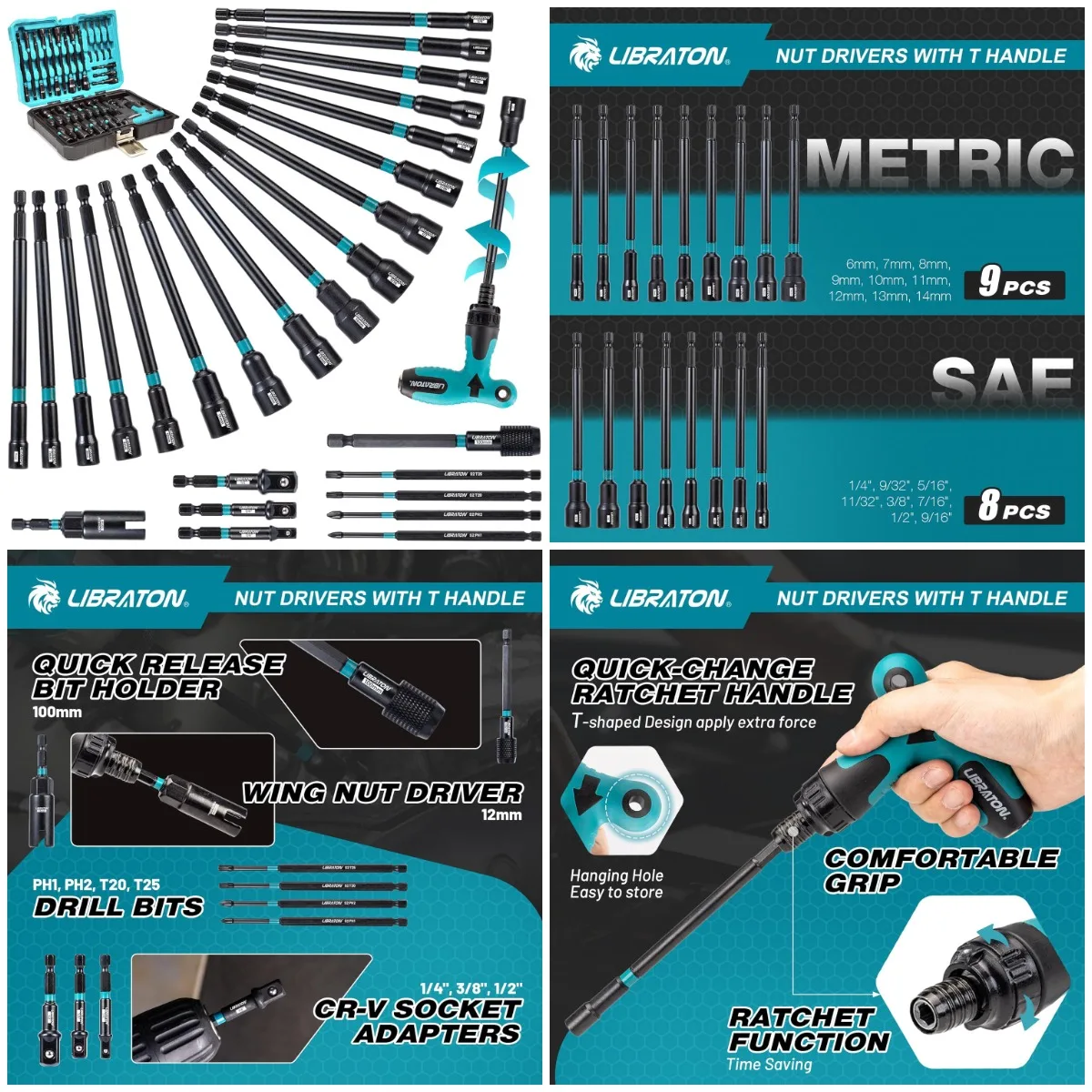 27PCS Magnetic Nut Driver Set with Ratcheting T Handle, Metric & SAE Socket Set, Drill Bits, Adapters
27PCS Magnetic Nut Driver Set with Ratcheting T Handle, Metric & SAE Socket Set, Drill Bits, Adapters