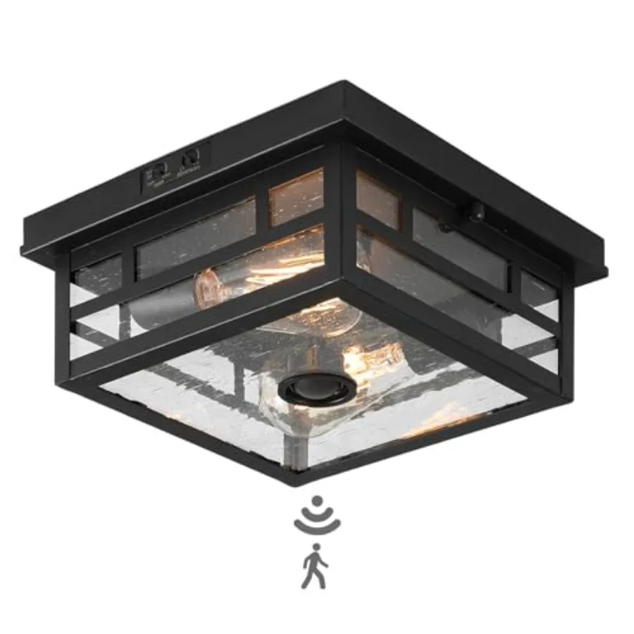Outdoor Flush Mount Motion Sensor Ceiling Light - Timeless Industrial Design with Seeded Clear Glass for Your Porch, Driveway,
Outdoor Flush Mount Motion Sensor Ceiling Light - Timeless Industrial Design with Seeded Clear Glass for Your Porch, Driveway,