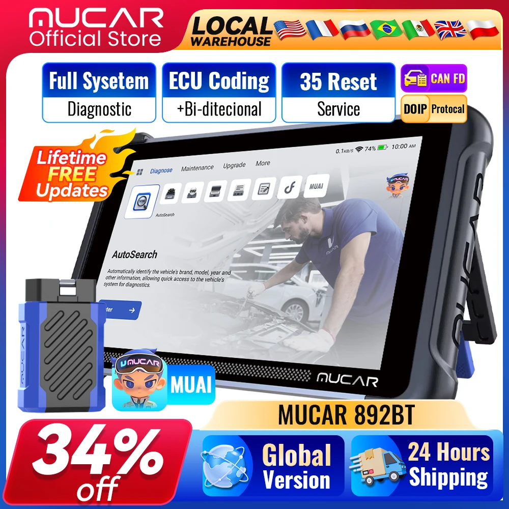 Lifetime Free Update MUCAR 892BT obd2 Diagnostic Tool CAN FD DOIP All System Diagnose 35 Reset ECU Coding Bi-directional Control
Lifetime Free Update MUCAR 892BT obd2 Diagnostic Tool CAN FD DOIP All System Diagnose 35 Reset ECU Coding Bi-directional Control