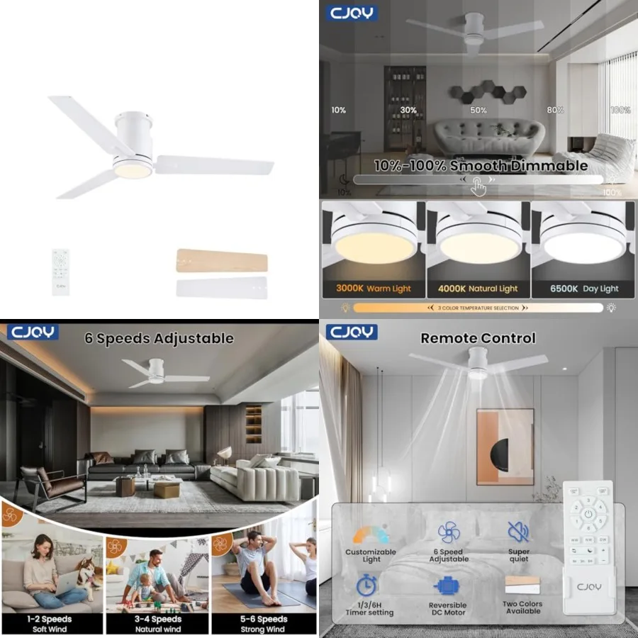 Ceiling Fans with Lights, ch Low Profile Ceilg Fans with Light and Remote, Reversible DC, Flush Mount, 3CCT Dimmable, Modern In
Ceiling Fans with Lights, ch Low Profile Ceilg Fans with Light and Remote, Reversible DC, Flush Mount, 3CCT Dimmable, Modern In