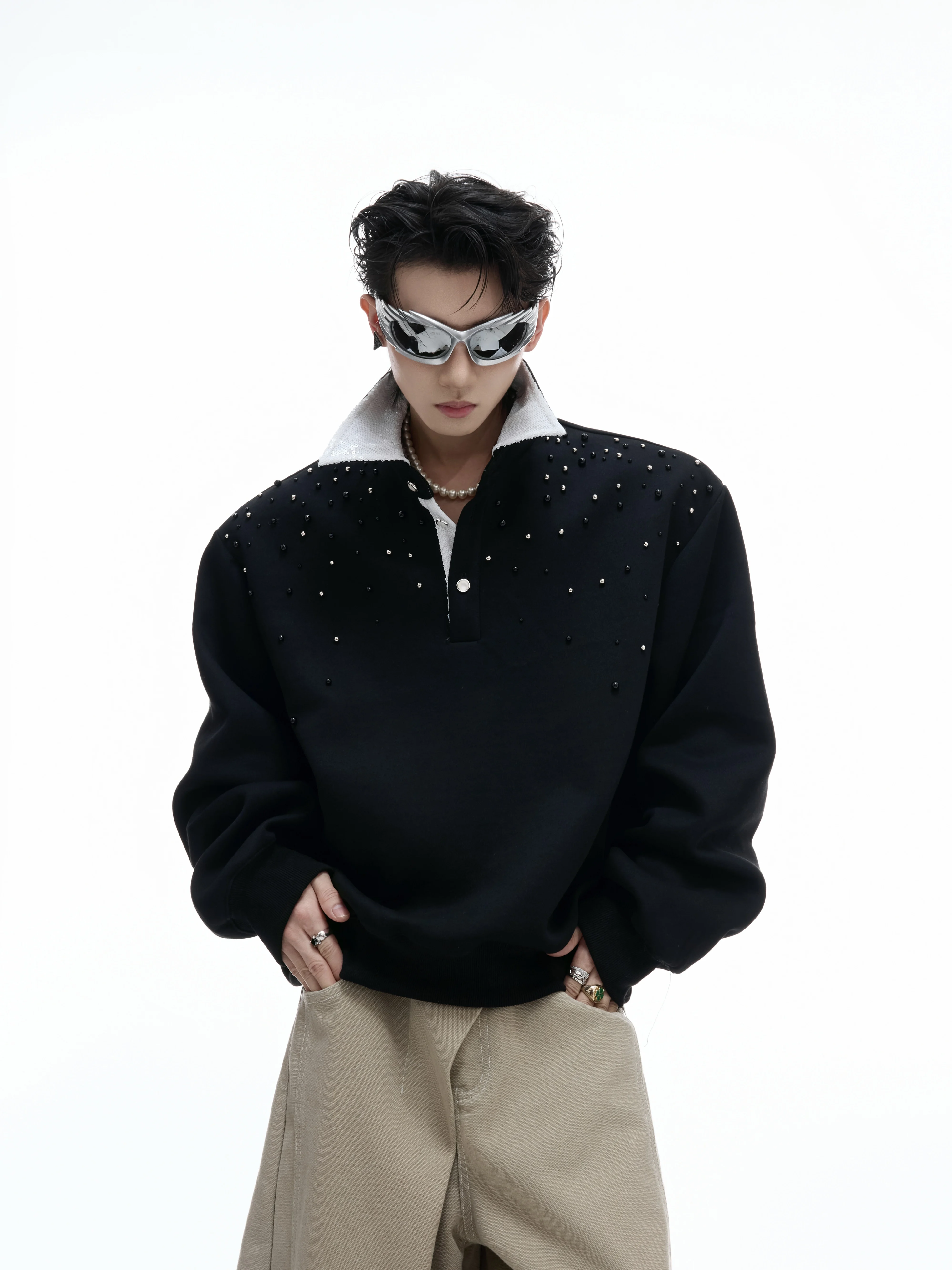 Design Sensation Pearl Sequin Color Block Collar Heavy Industry Sweatshirt Shirt Loose Fit Long Sleeve Cotton Casual Wear
Design Sensation Pearl Sequin Color Block Collar Heavy Industry Sweatshirt Shirt Loose Fit Long Sleeve Cotton Casual Wear