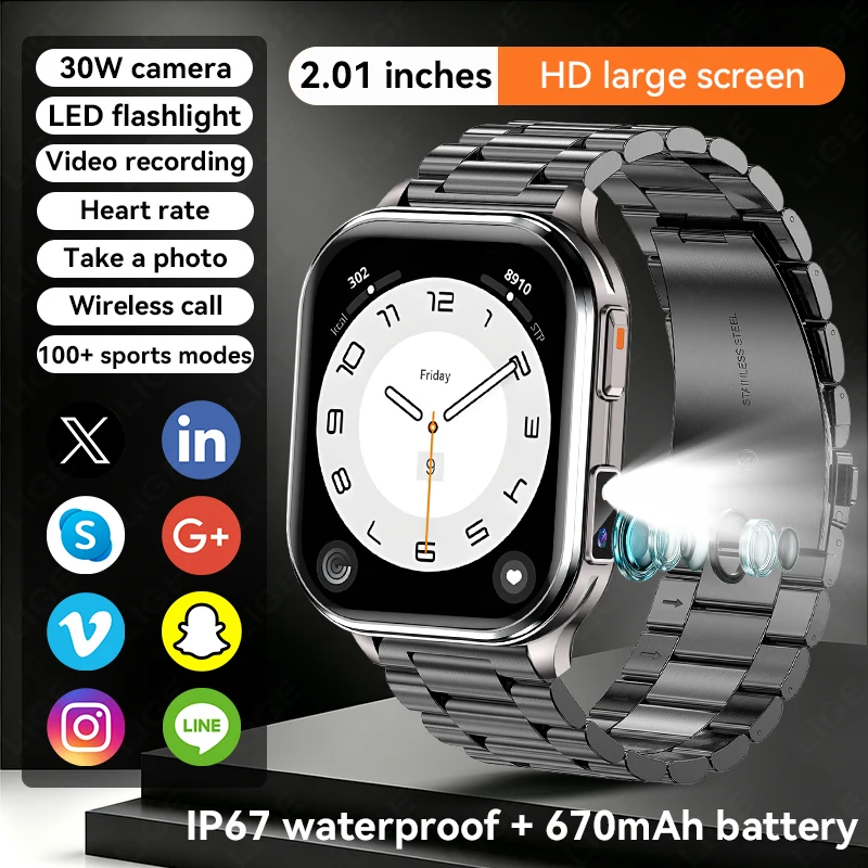 LIGE New 670mAh Smart Camare Watch Take Photos And Videos Play Local Music Watches Flashlight BT Call Waterproof Men Smartwatch
LIGE New 670mAh Smart Camare Watch Take Photos And Videos Play Local Music Watches Flashlight BT Call Waterproof Men Smartwatch
