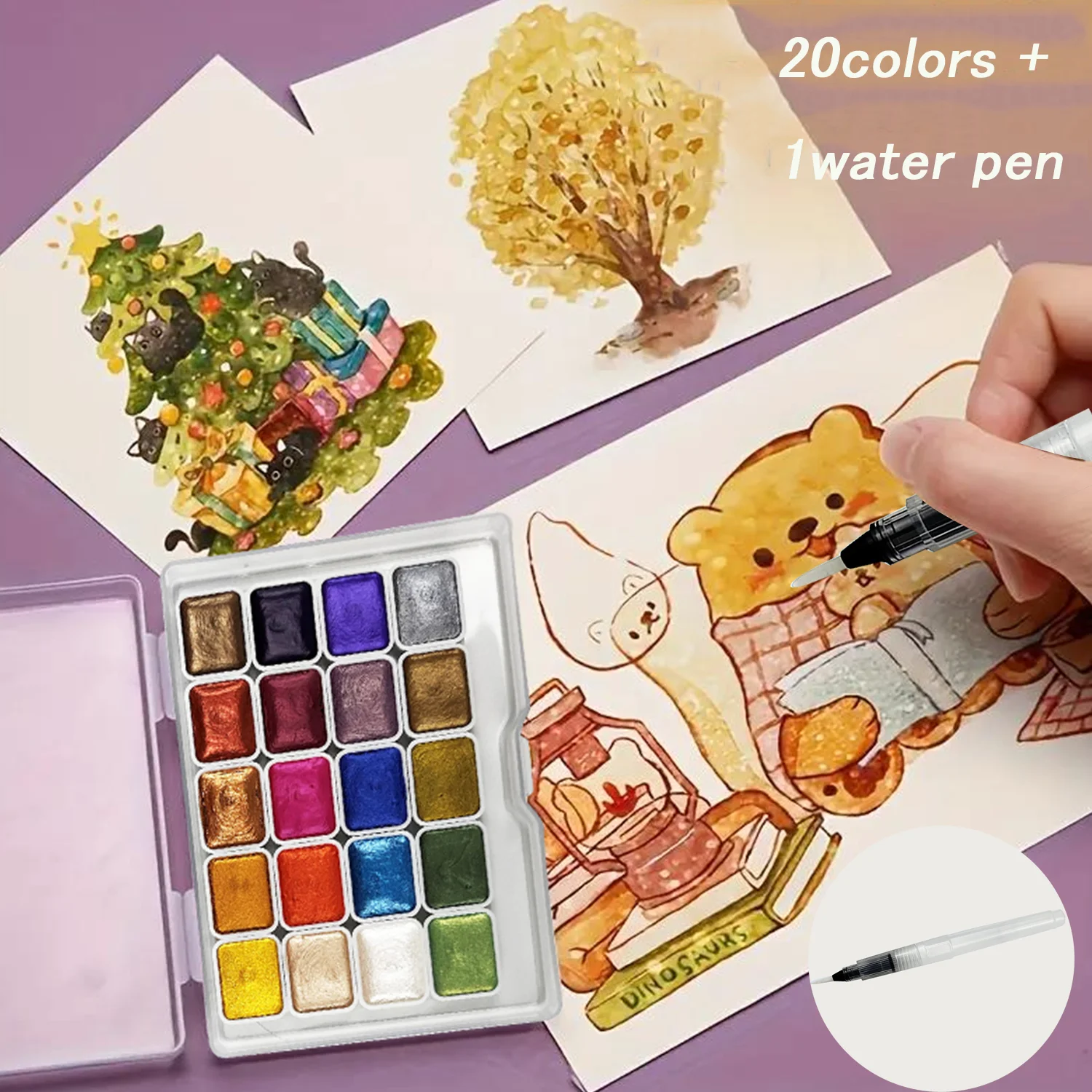 20 Colors+1 Water Pen Pearl Watercolor Mini Paint Set, Brilliant, Light-Fast Colors, Compact Solid Form, for Chinese Painting
20 Colors+1 Water Pen Pearl Watercolor Mini Paint Set, Brilliant, Light-Fast Colors, Compact Solid Form, for Chinese Painting