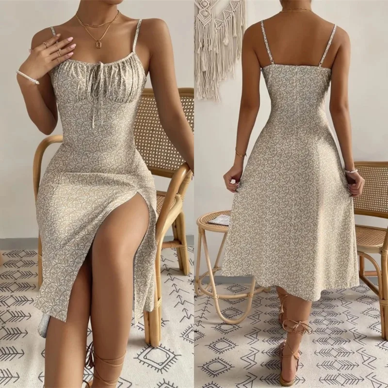 Elegant Floral Spaghetti Strap Dress Fashion Bodycon Slit A-line Dress Chic Female Summer New Deep V Neck Suspender Midi Dress
Elegant Floral Spaghetti Strap Dress Fashion Bodycon Slit A-line Dress Chic Female Summer New Deep V Neck Suspender Midi Dress
