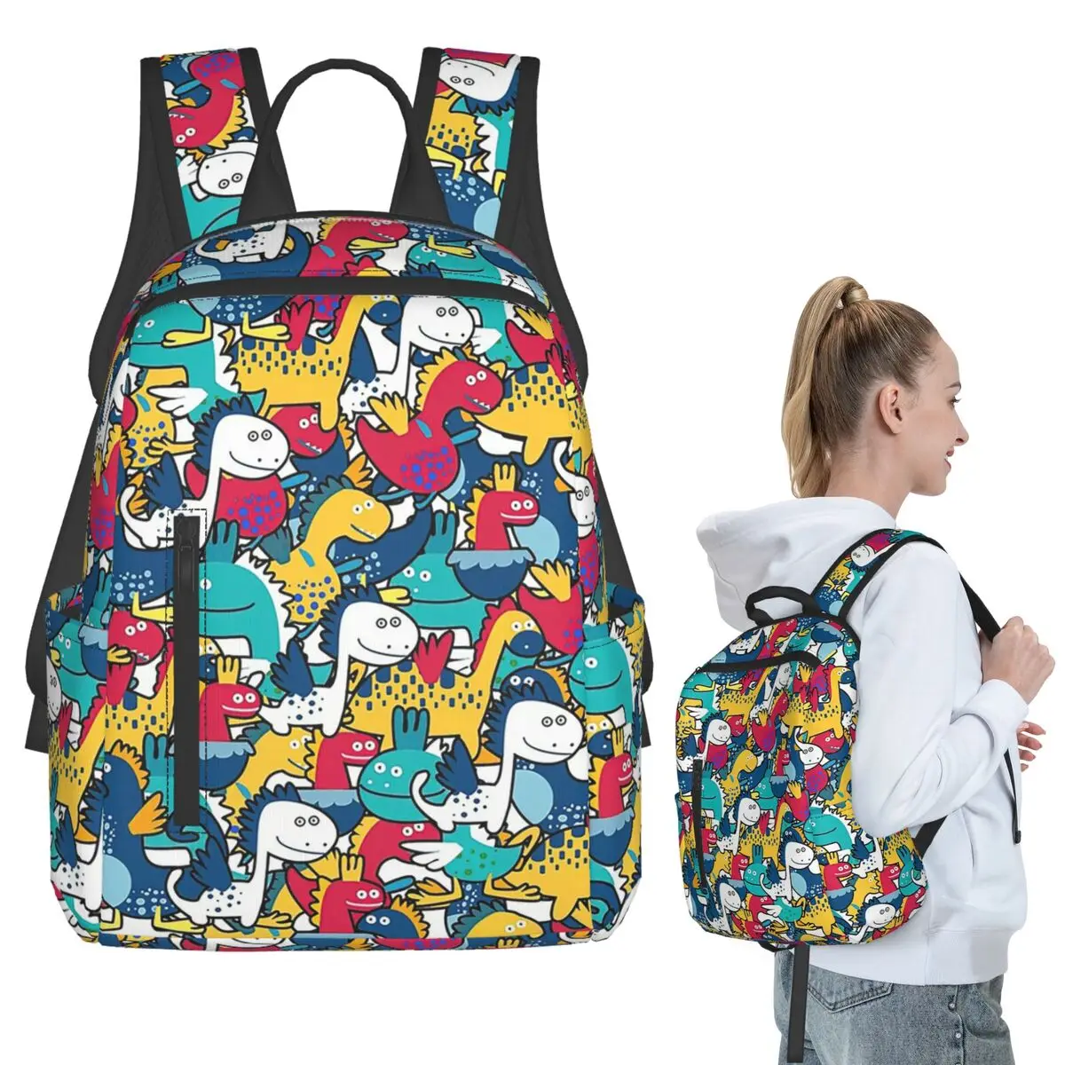 Dinosaur Cartoon Colorful Pattern Backpack Student BookBag Kids School Bag Computer Shoulder Bags Men Women
Dinosaur Cartoon Colorful Pattern Backpack Student BookBag Kids School Bag Computer Shoulder Bags Men Women