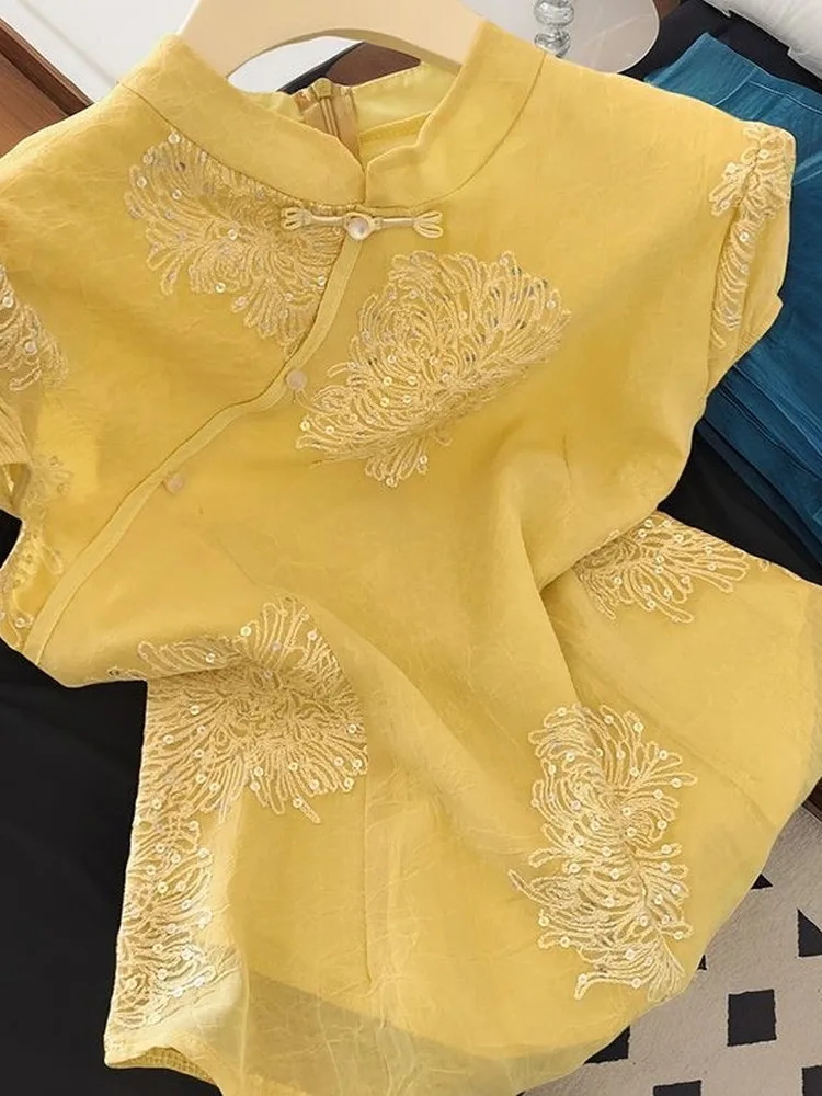 Elegant Summer New Style Slimming Loose Top Chinese National Style High-End Feeling Stand Collar Embroidered Women's Shirt
Elegant Summer New Style Slimming Loose Top Chinese National Style High-End Feeling Stand Collar Embroidered Women's Shirt