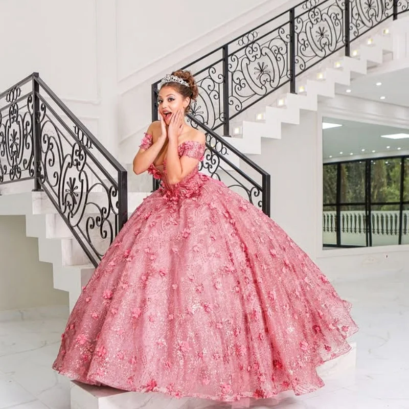 Customized Shiny Pink Off Shoulder Quinceanera Dress Tull beads applique 3D flower crystal Lace vestidos de 15 Quinceanera
Customized Shiny Pink Off Shoulder Quinceanera Dress Tull beads applique 3D flower crystal Lace vestidos de 15 Quinceanera