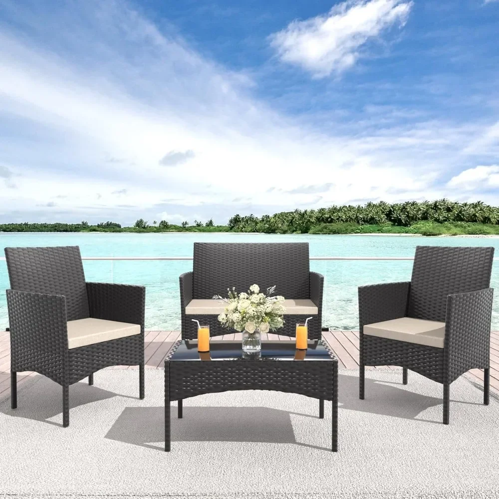 4-Piece Rattan Outdoor Furniture Patio Lounge Set for Backyard, Porch, Poolside with Coffee Table - Sand
4-Piece Rattan Outdoor Furniture Patio Lounge Set for Backyard, Porch, Poolside with Coffee Table - Sand