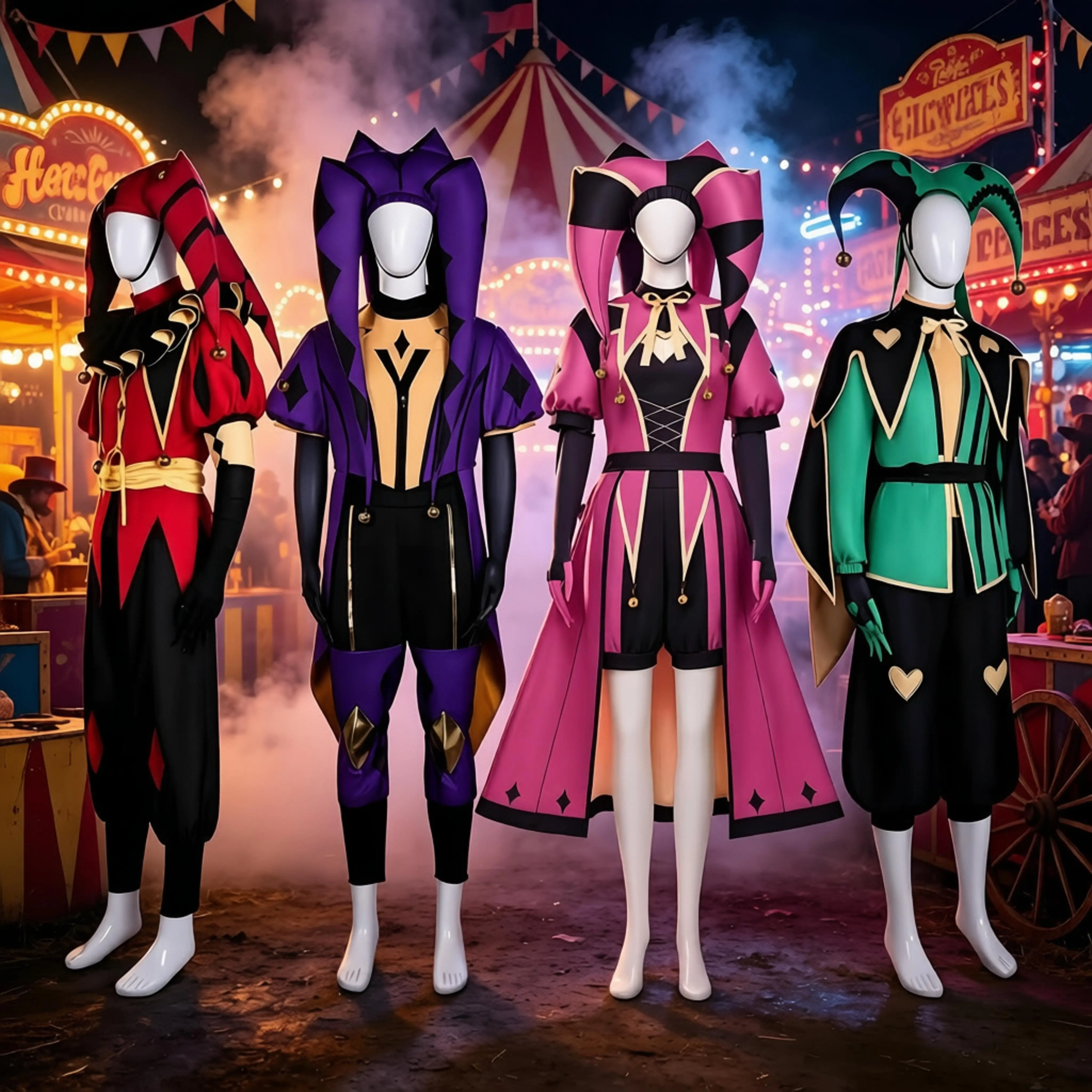 The Freak Circus Cosplay Full Set Harlequin Green Pierrot Red Jester Purple Columbine Costume with Hat Mask Complete Outfit Hall
The Freak Circus Cosplay Full Set Harlequin Green Pierrot Red Jester Purple Columbine Costume with Hat Mask Complete Outfit Hall