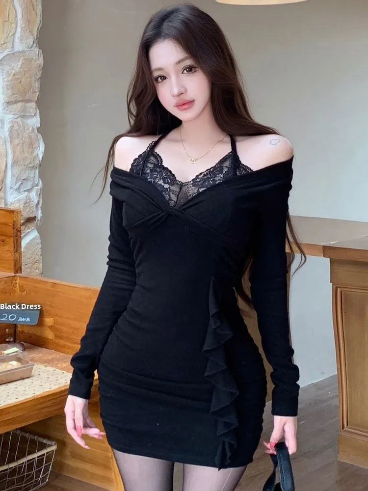 Sexy Lace Design Pure Desire Dress Women's Autumn Winter High Waist Short Skirt Korean Style Commute Long Sleeve V Neck
Sexy Lace Design Pure Desire Dress Women's Autumn Winter High Waist Short Skirt Korean Style Commute Long Sleeve V Neck