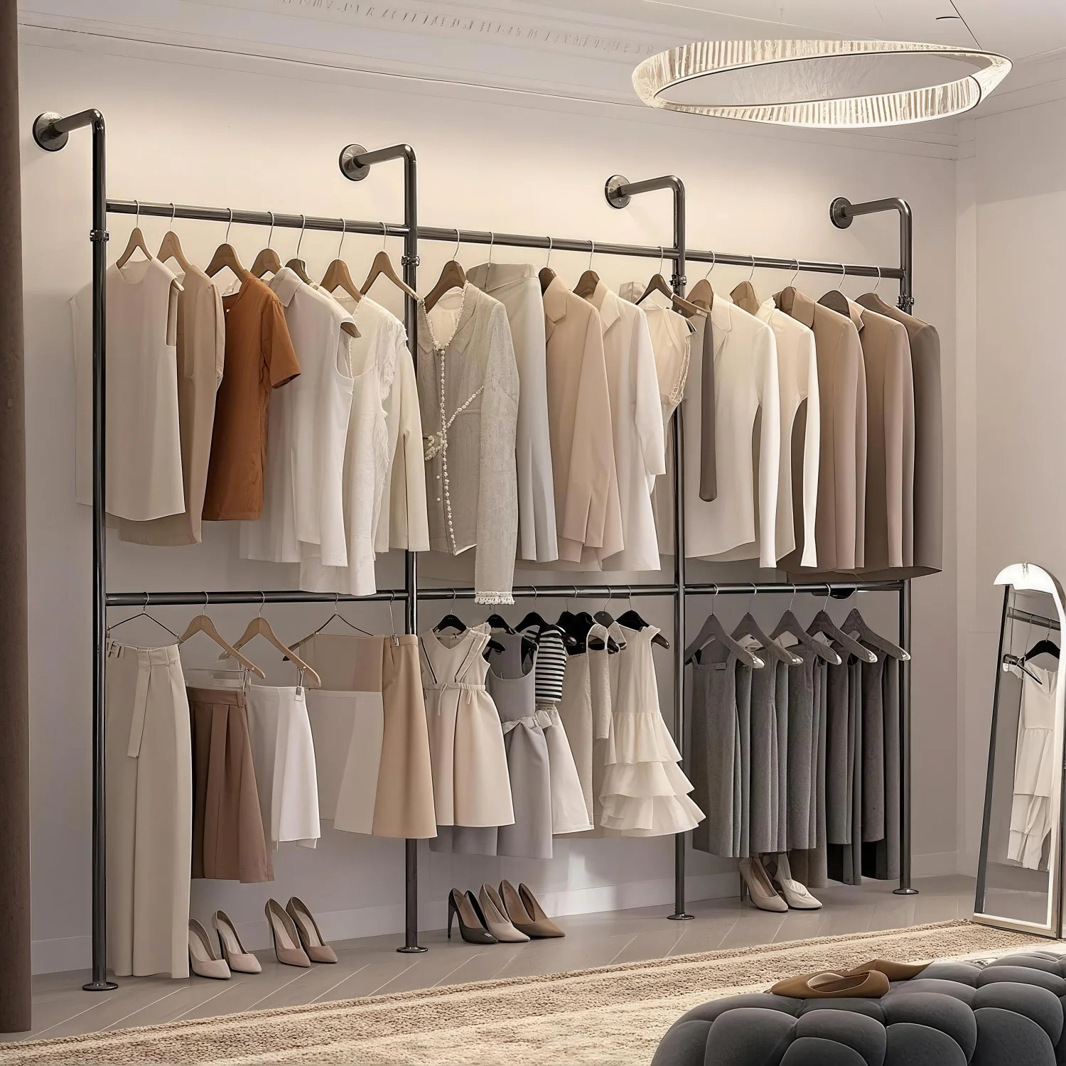 118'' Industrial Pipe Clothes Rack, 1000 LBS Heavy Duty Wall Mounted Garment Rack, Black Steel Walk-in Closet Organizer for Laundry Room
118'' Industrial Pipe Clothes Rack, 1000 LBS Heavy Duty Wall Mounted Garment Rack, Black Steel Walk-in Closet Organizer for Laundry Room