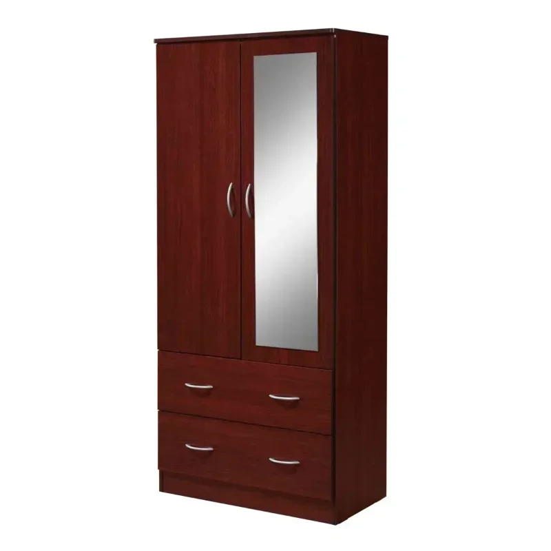 Hodedah Two Door Wardrobe with Two Drawers and Hanging Rod plus Mirror, Mahogany wardrobes
Hodedah Two Door Wardrobe with Two Drawers and Hanging Rod plus Mirror, Mahogany wardrobes