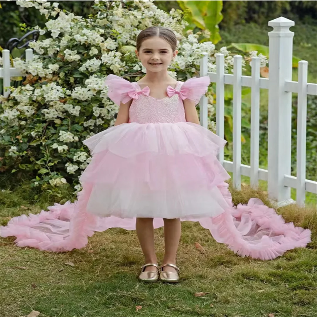 Customized Flower Girl Dress Wedding With Bow Decoration And Shiny Tulle Sequin Mesh Overlay Train Suitable For Birthday Party
Customized Flower Girl Dress Wedding With Bow Decoration And Shiny Tulle Sequin Mesh Overlay Train Suitable For Birthday Party