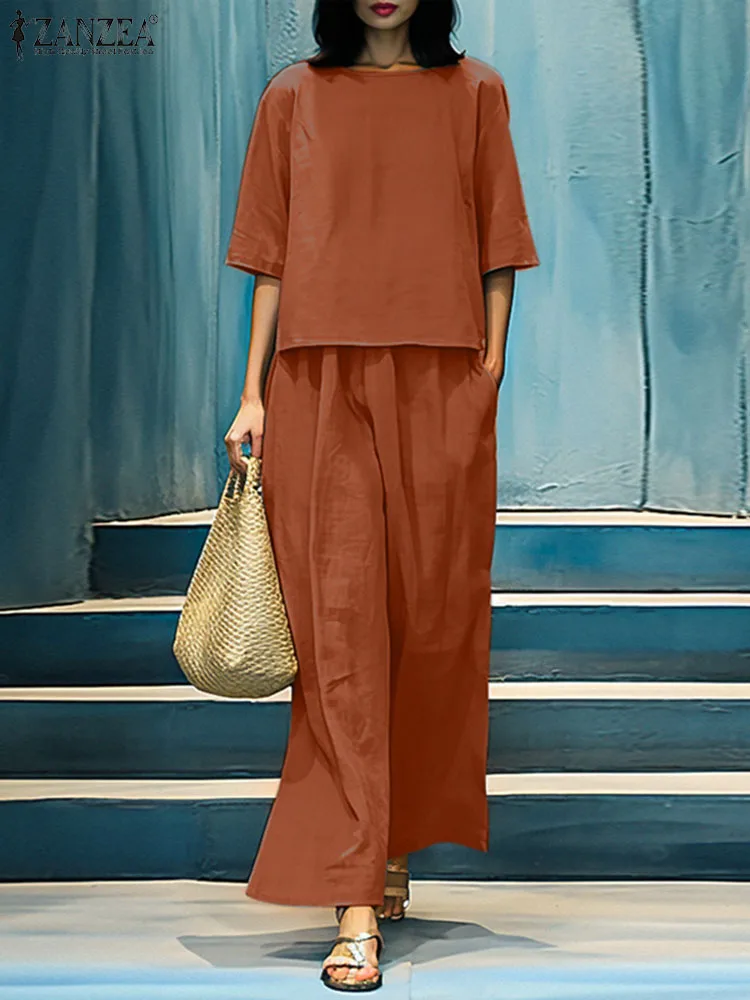 ZANZEA Leisure Women 2pcs Outfits Solid Spring Summer Holiday Casual Pant Sets 3/4 Sleeve Tops Elastic Waist Trouser Loose Suits
ZANZEA Leisure Women 2pcs Outfits Solid Spring Summer Holiday Casual Pant Sets 3/4 Sleeve Tops Elastic Waist Trouser Loose Suits