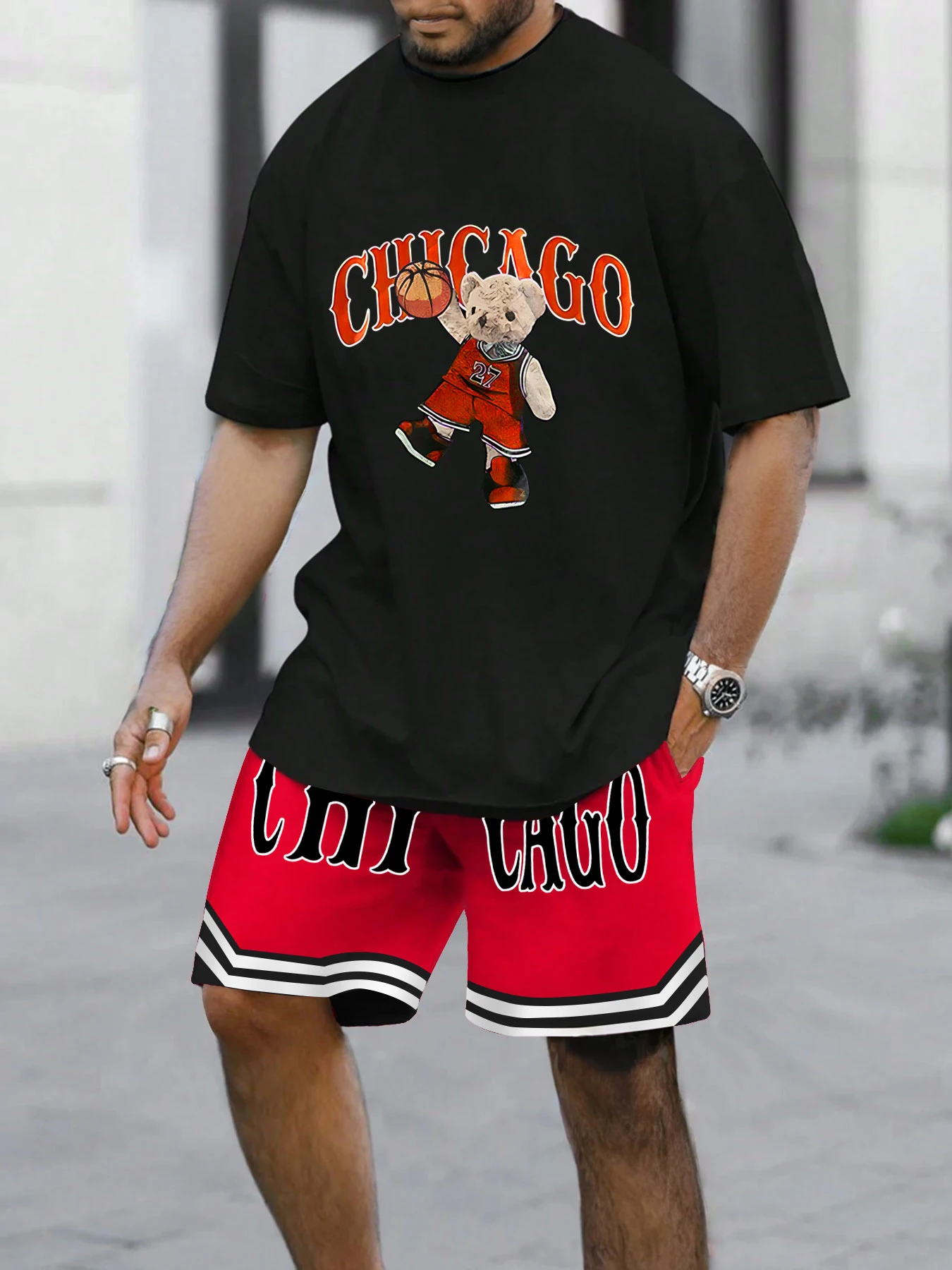 Men's Summer Trendy 3D Comfortable Bear Letter Print Basketball Set Quick Dry Sports T-Shirt with Drawstring Pocket Shorts
Men's Summer Trendy 3D Comfortable Bear Letter Print Basketball Set Quick Dry Sports T-Shirt with Drawstring Pocket Shorts