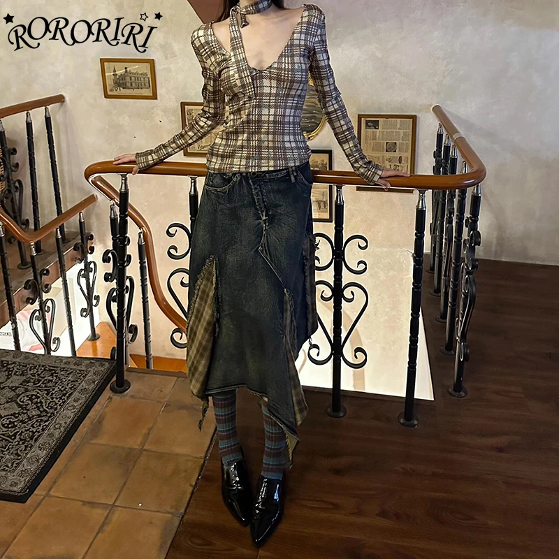 RORORIRI Irregular Splice Plaid Denim Skirt Women Vintage Wash Distressed Raw Edge Gradient Blue Long Jeans Skirt Y2k Streetwear
RORORIRI Irregular Splice Plaid Denim Skirt Women Vintage Wash Distressed Raw Edge Gradient Blue Long Jeans Skirt Y2k Streetwear