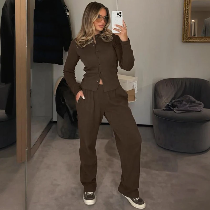 Tornova Rib Knitted Long Sleeve Suit Women's 2026 Spring New O neck Casual Cardigan Wide Leg Trousers 2 Piece Set Office
Tornova Rib Knitted Long Sleeve Suit Women's 2026 Spring New O neck Casual Cardigan Wide Leg Trousers 2 Piece Set Office