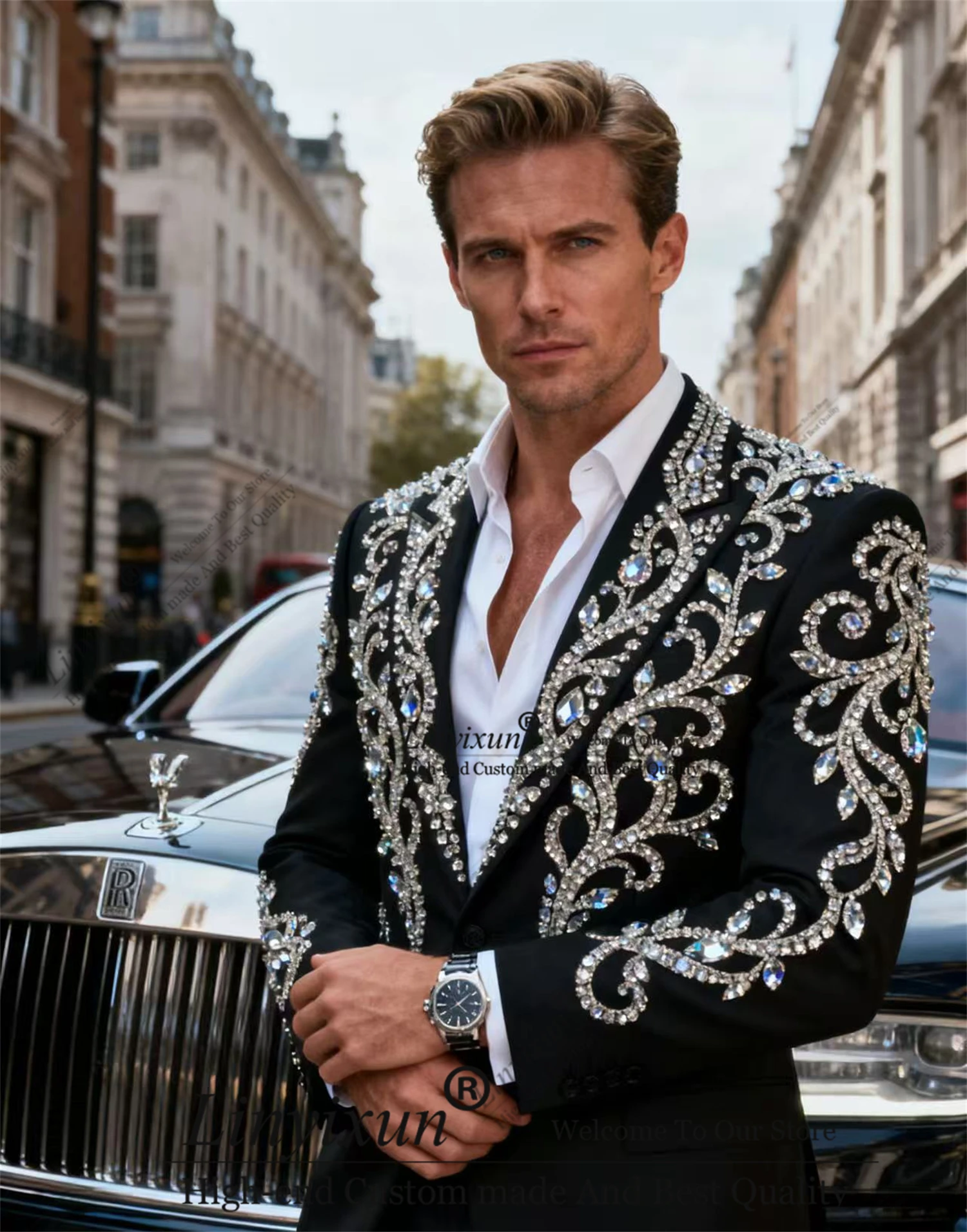 Красивый орнамент с бриллиантами, мужские костюмы, свадебные смокинги по индивидуальному заказу, комплекты из 2 предметов, облегающие мужские пиджаки для жениха, костюм для вечеринки Homme
Красивый орнамент с бриллиантами, мужские костюмы, свадебные смокинги по индивидуальному заказу, комплекты из 2 предметов, облегающие мужские пиджаки для жениха, костюм для вечеринки Homme