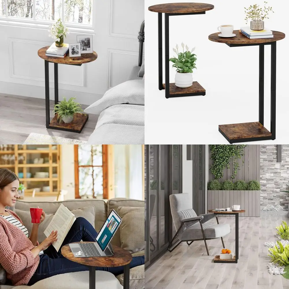 Pair of C-Shaped Wooden End Tables with Metal Legs, Rustic Brown, Suitable for Living Room and Small Spaces
Pair of C-Shaped Wooden End Tables with Metal Legs, Rustic Brown, Suitable for Living Room and Small Spaces