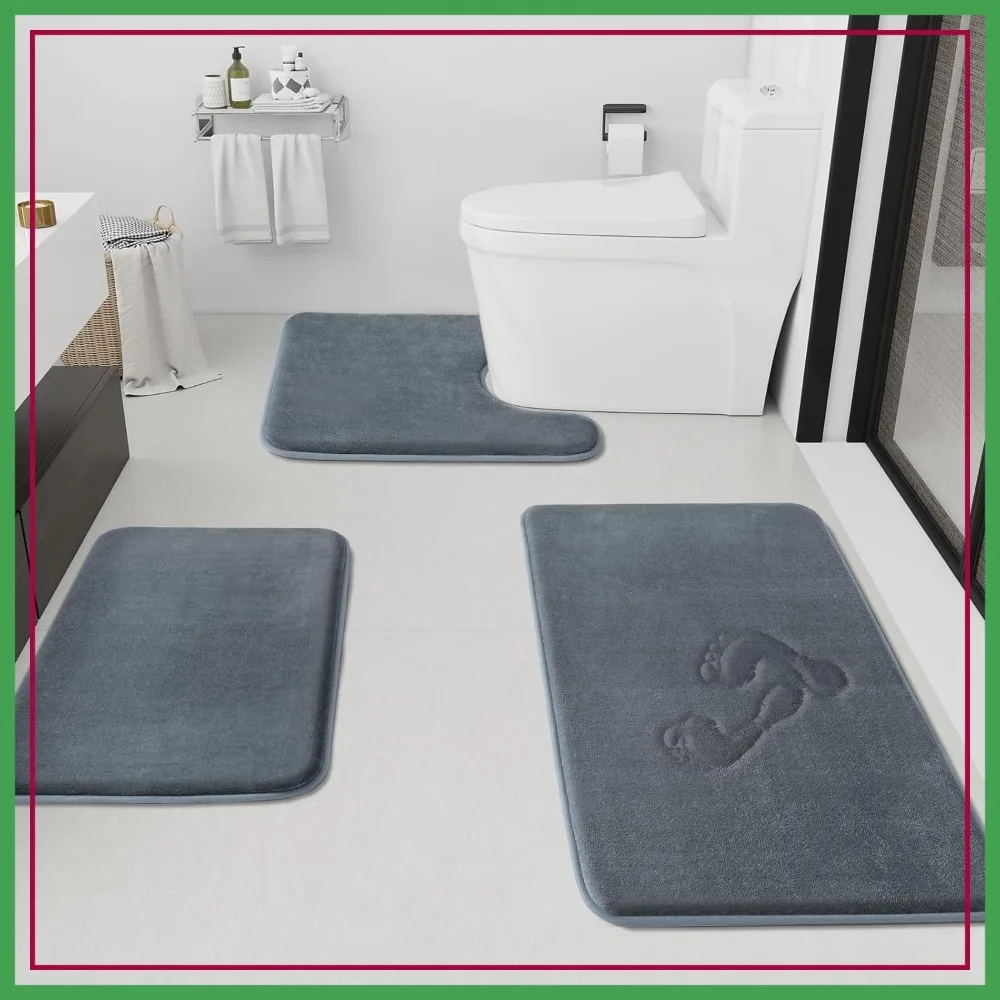 Non-Slip Quick Dry Bathroom Rugs Set 3 Piece, Ultra Soft Velvet Bath Mat for Toilet and Shower Floor, Grey
Non-Slip Quick Dry Bathroom Rugs Set 3 Piece, Ultra Soft Velvet Bath Mat for Toilet and Shower Floor, Grey