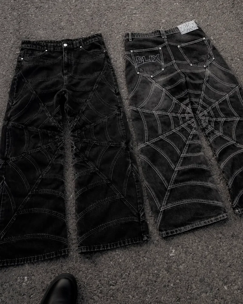 High street fashion trend men jeans Y2K unique Harajuku Gothic spider mesh design loose jeans punk hip-hop casual wide-leg jeans
High street fashion trend men jeans Y2K unique Harajuku Gothic spider mesh design loose jeans punk hip-hop casual wide-leg jeans