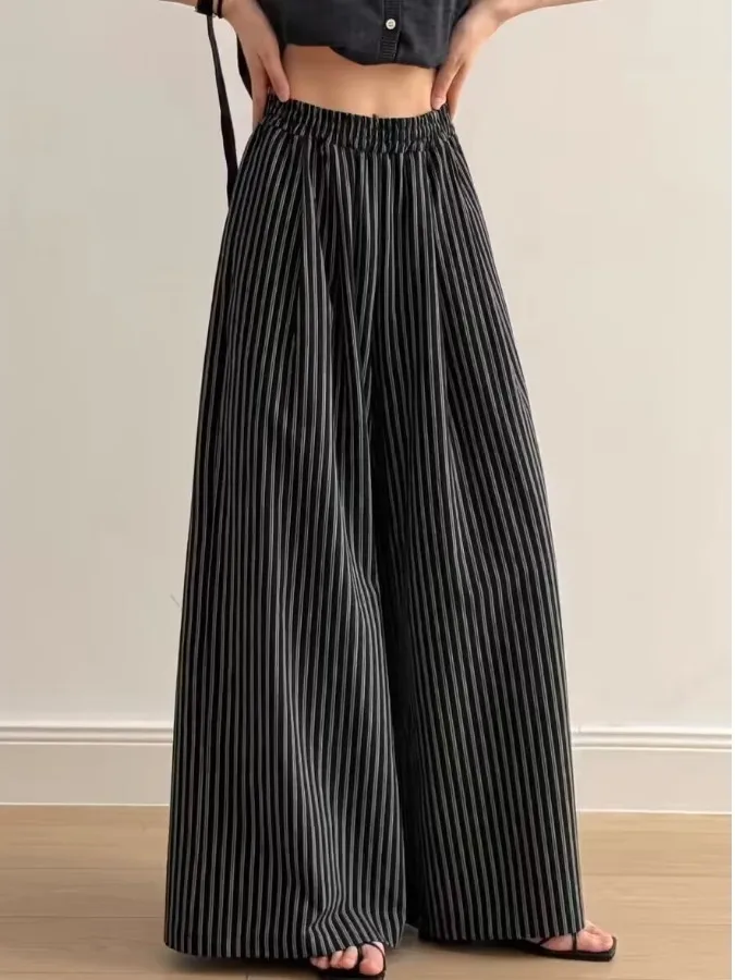 Casual Loose Wide Leg Pants Vertical Stripes Floor-Length Lazy Sensation High Waist Straight Tube Trousers for Women
Casual Loose Wide Leg Pants Vertical Stripes Floor-Length Lazy Sensation High Waist Straight Tube Trousers for Women