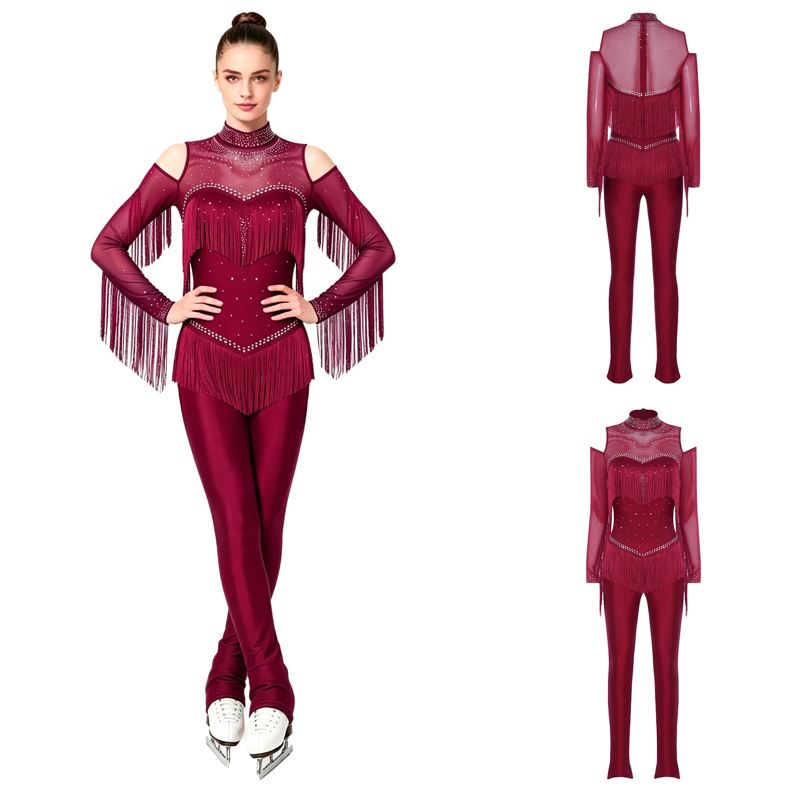 Womens Ice Figure Skating Dance Outfit Long Sleeve Tiered Tassel Leggings Bodysuit Unitard for Gymnastics Ballet Dance Clothing
Womens Ice Figure Skating Dance Outfit Long Sleeve Tiered Tassel Leggings Bodysuit Unitard for Gymnastics Ballet Dance Clothing