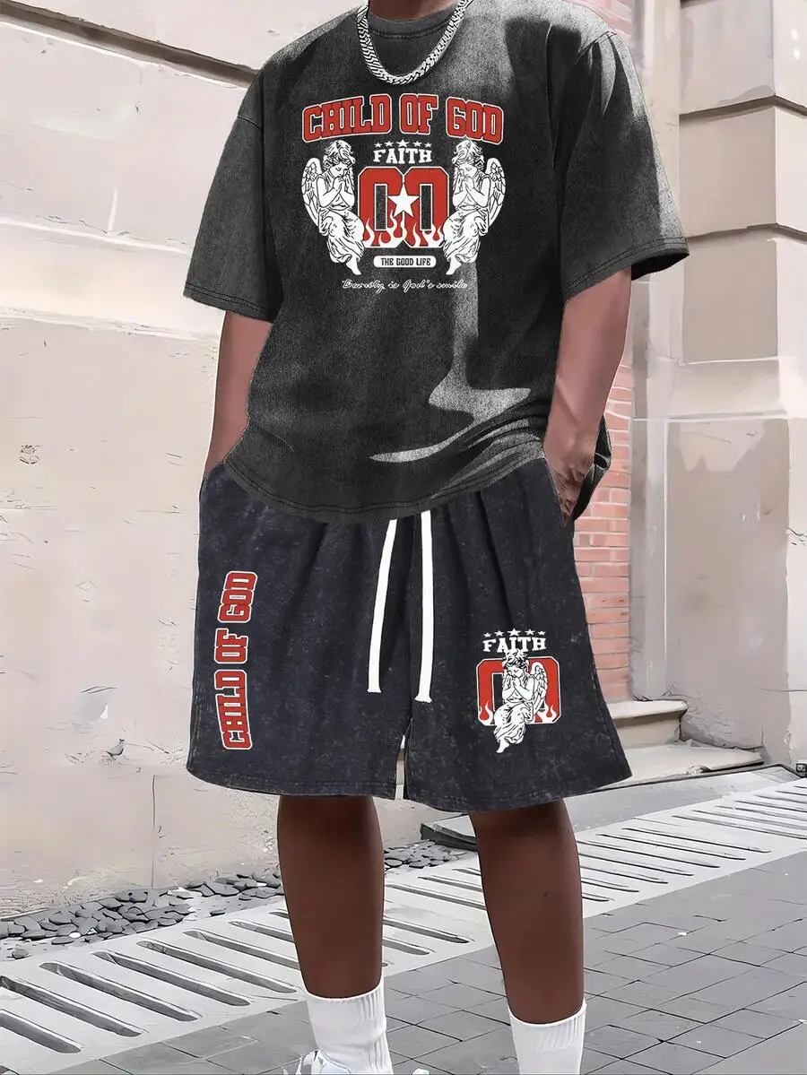 Mens Oversized Vintage Washed Child Of God Angel Faith Graphic T-Shirt And Shorts Set Pure Cotton Summer Casual Tracksuit
Mens Oversized Vintage Washed Child Of God Angel Faith Graphic T-Shirt And Shorts Set Pure Cotton Summer Casual Tracksuit