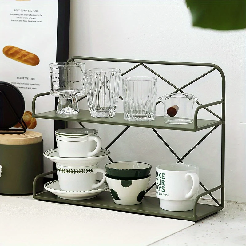 Dark Green Wrought Iron 2-Tier Open Storage Rack - Multi-Purpose Kitchen & Bathroom Organizer for Cups, Countertop Organizer
Dark Green Wrought Iron 2-Tier Open Storage Rack - Multi-Purpose Kitchen & Bathroom Organizer for Cups, Countertop Organizer