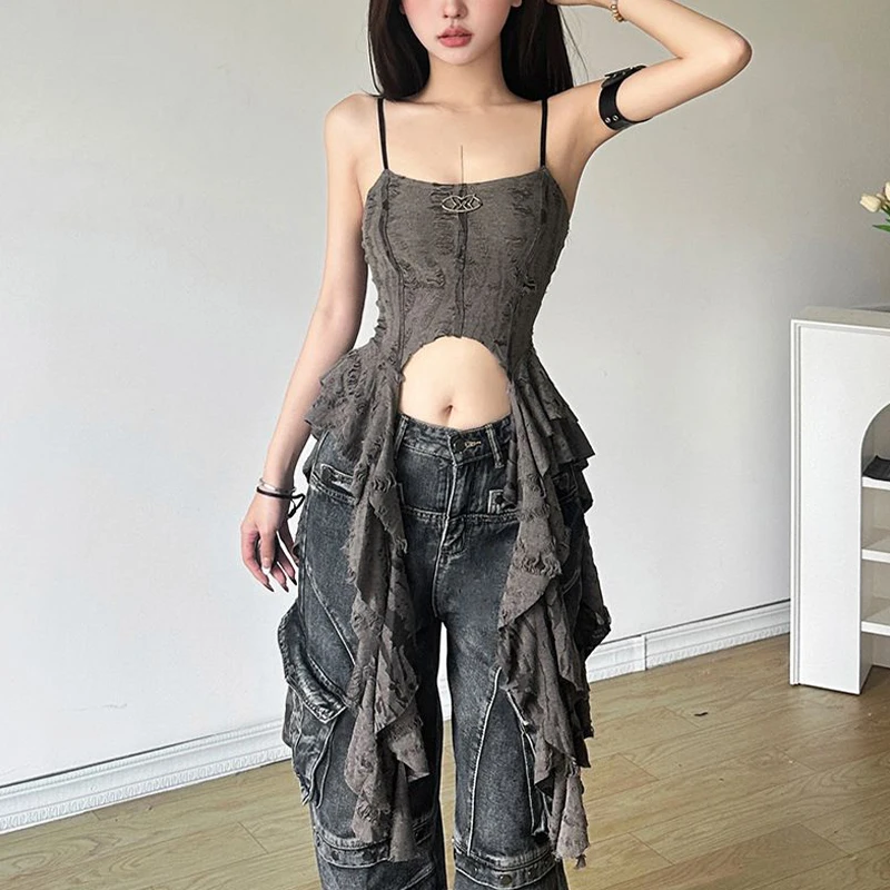 American Sexy Irregular Ruffled Camisole Women's Chic Sleeveless Slim Ripped Vest
American Sexy Irregular Ruffled Camisole Women's Chic Sleeveless Slim Ripped Vest