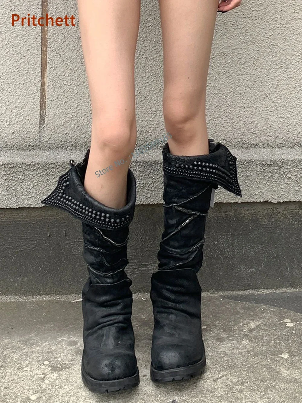 Solid Rivet Knee High Boots Round Toe Thick Soled Zipper Pleated Turn Up Women's Shoes Black Winter Leisure Modern Boots
Solid Rivet Knee High Boots Round Toe Thick Soled Zipper Pleated Turn Up Women's Shoes Black Winter Leisure Modern Boots
