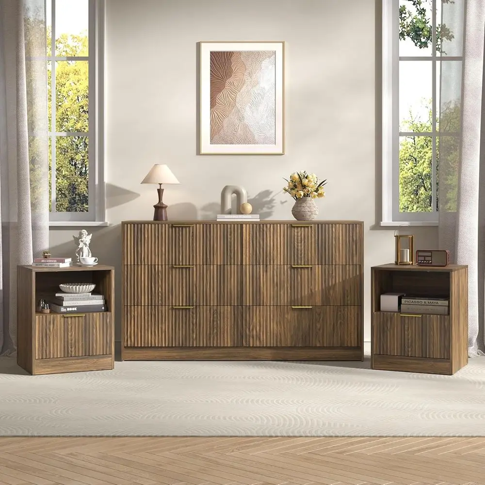 3-Piece ern Bedroom urniture Set, Wide 6-Der Drer & 1-Der Nightstands Set o 2, Natural Wood Drer and Nightstand Sets or Bedroom,
3-Piece ern Bedroom urniture Set, Wide 6-Der Drer & 1-Der Nightstands Set o 2, Natural Wood Drer and Nightstand Sets or Bedroom,