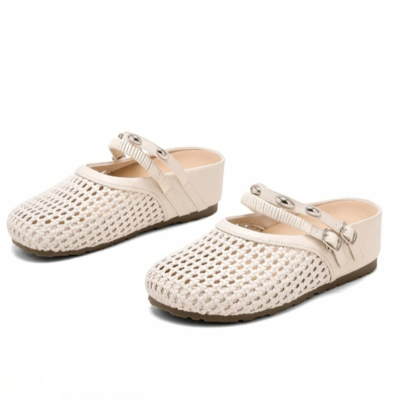 Women's Round Toe Mesh Breathable Comfortable Mid Heel Metal Buckle Embellishment Slippers Women Fashion Solid Color Sandals
Women's Round Toe Mesh Breathable Comfortable Mid Heel Metal Buckle Embellishment Slippers Women Fashion Solid Color Sandals