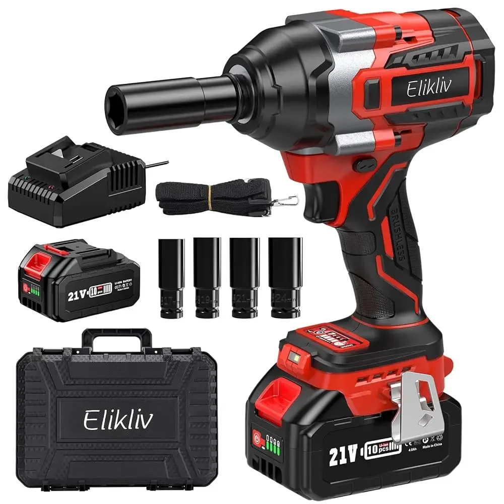 21V 3000 RPM Power Impact Wrench 1/2 inch 1000N.m Max Torque Cordless Impact Gun 4 Sockets 4000mAh Battery Speed Trigger LED
21V 3000 RPM Power Impact Wrench 1/2 inch 1000N.m Max Torque Cordless Impact Gun 4 Sockets 4000mAh Battery Speed Trigger LED