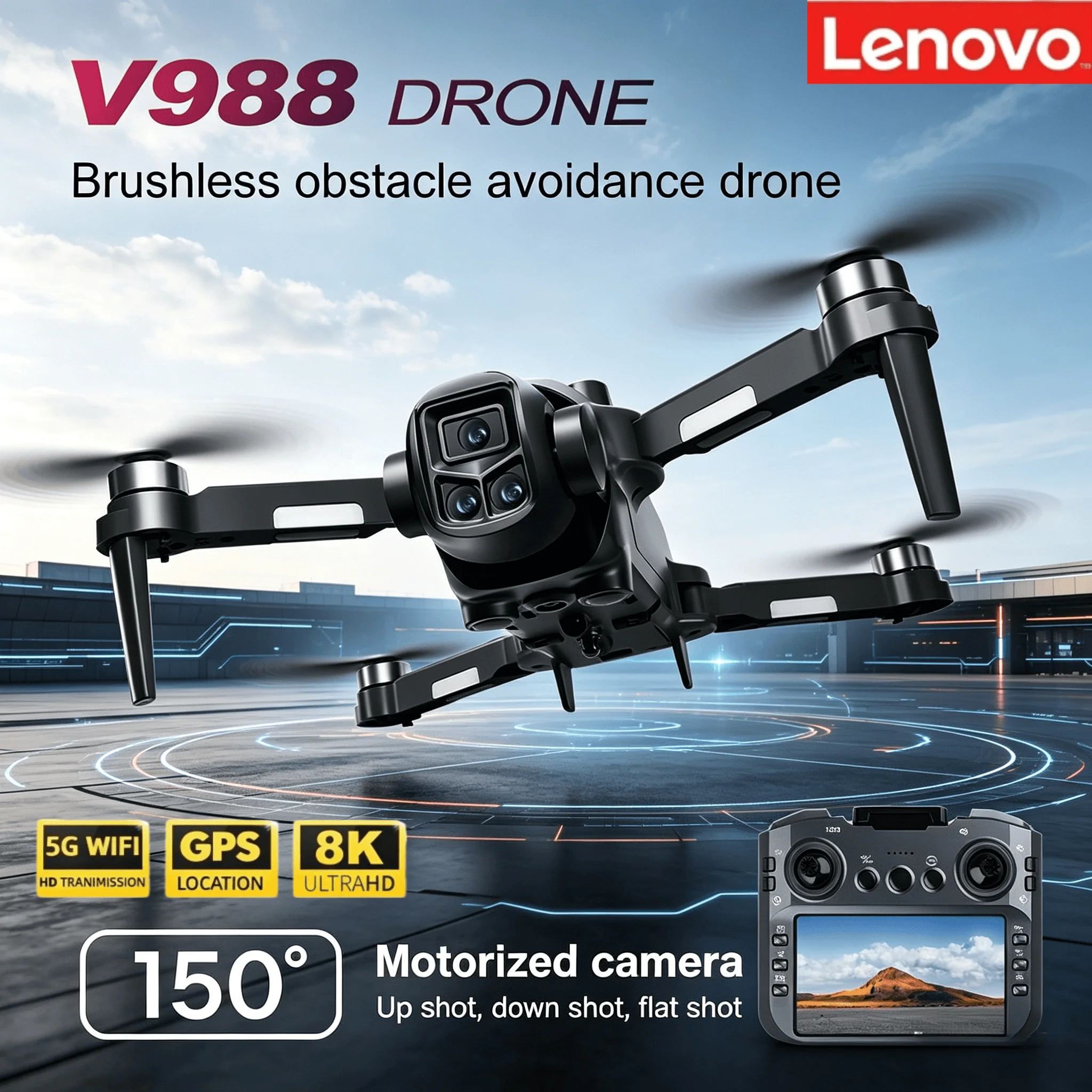 Lenovo Professional V988 Drone 8K HD Dual Camera 5.6" Large Screen Remote Control 5G WiFi FPV Foldable Quadcopter RC Dron
Lenovo Professional V988 Drone 8K HD Dual Camera 5.6" Large Screen Remote Control 5G WiFi FPV Foldable Quadcopter RC Dron