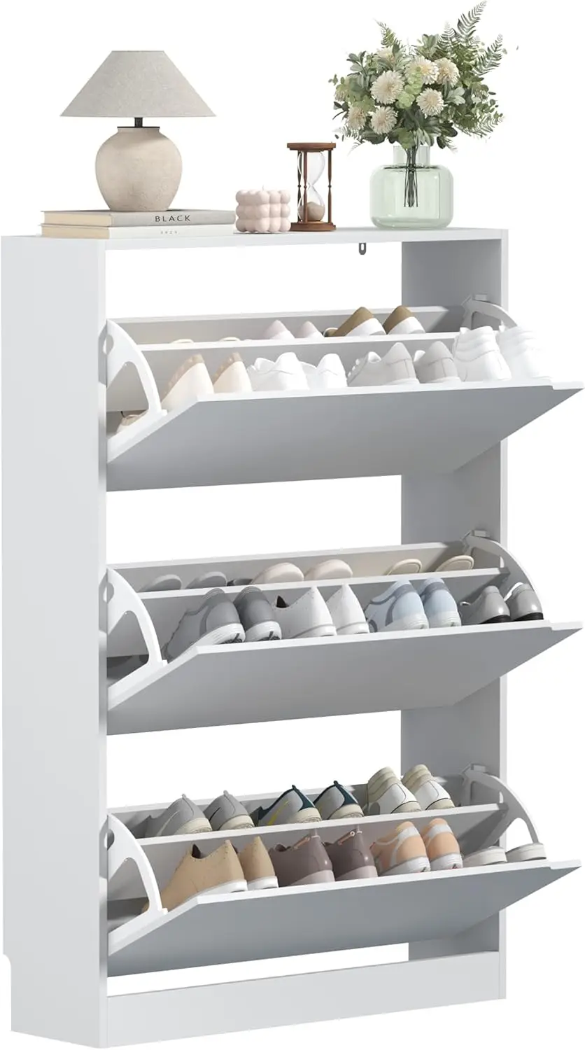 Shoe Storage Cabinet with 3 Flip Drawers, Slim Hidden Wood Shoe Cabinet Storage for Entryway, Narrow Shoe Rack Organizer
Shoe Storage Cabinet with 3 Flip Drawers, Slim Hidden Wood Shoe Cabinet Storage for Entryway, Narrow Shoe Rack Organizer