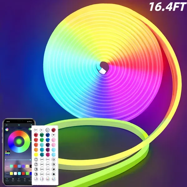 Светодиодные неоновые ленты RGB, 16,4 футов, с дистанционным управлением через приложение, синхронизацией с музыкой, водонепроницаемые, гибкие, для самостоятельного дизайна освещения
Светодиодные неоновые ленты RGB, 16,4 футов, с дистанционным управлением через приложение, синхронизацией с музыкой, водонепроницаемые, гибкие, для самостоятельного дизайна освещения