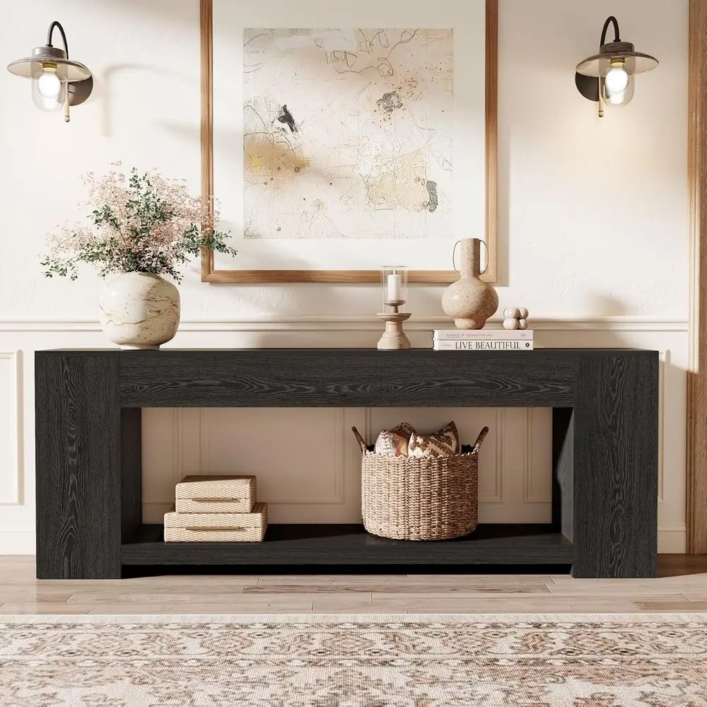 86 Long 2-Tier Wooden Entryway Sofa Table with Storage Shelves, Black
86 Long 2-Tier Wooden Entryway Sofa Table with Storage Shelves, Black
